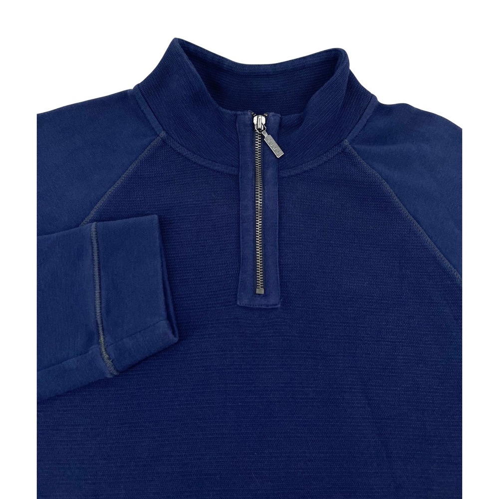 Rowm Mens Blue 100% Cotton Textured Quarter Zip Pullover Sweater Large